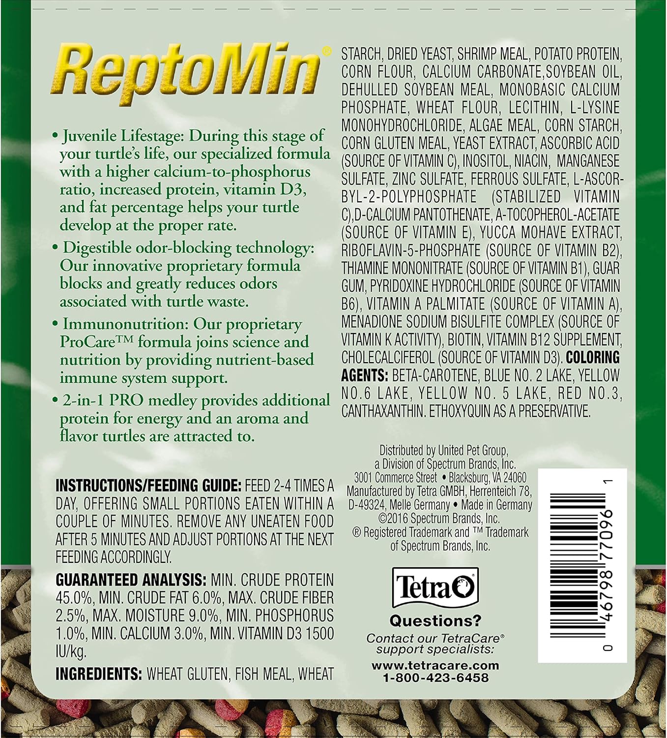 Tetra TetraFauna PRO ReptoMin Pro Sticks Juvenile Turtle Formula Daily Diet for Aquatic Turtles, 12 oz