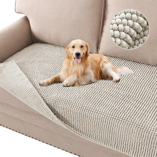 H.VERSAILTEX Plush Chenille Dog Bed Cover Thick Soft Sofa Cover for 3 Cushion Couch Anti Slip Couch Cover Furniture Protector for Dog, Pet, Cat (35" x 74", Oatmeal)