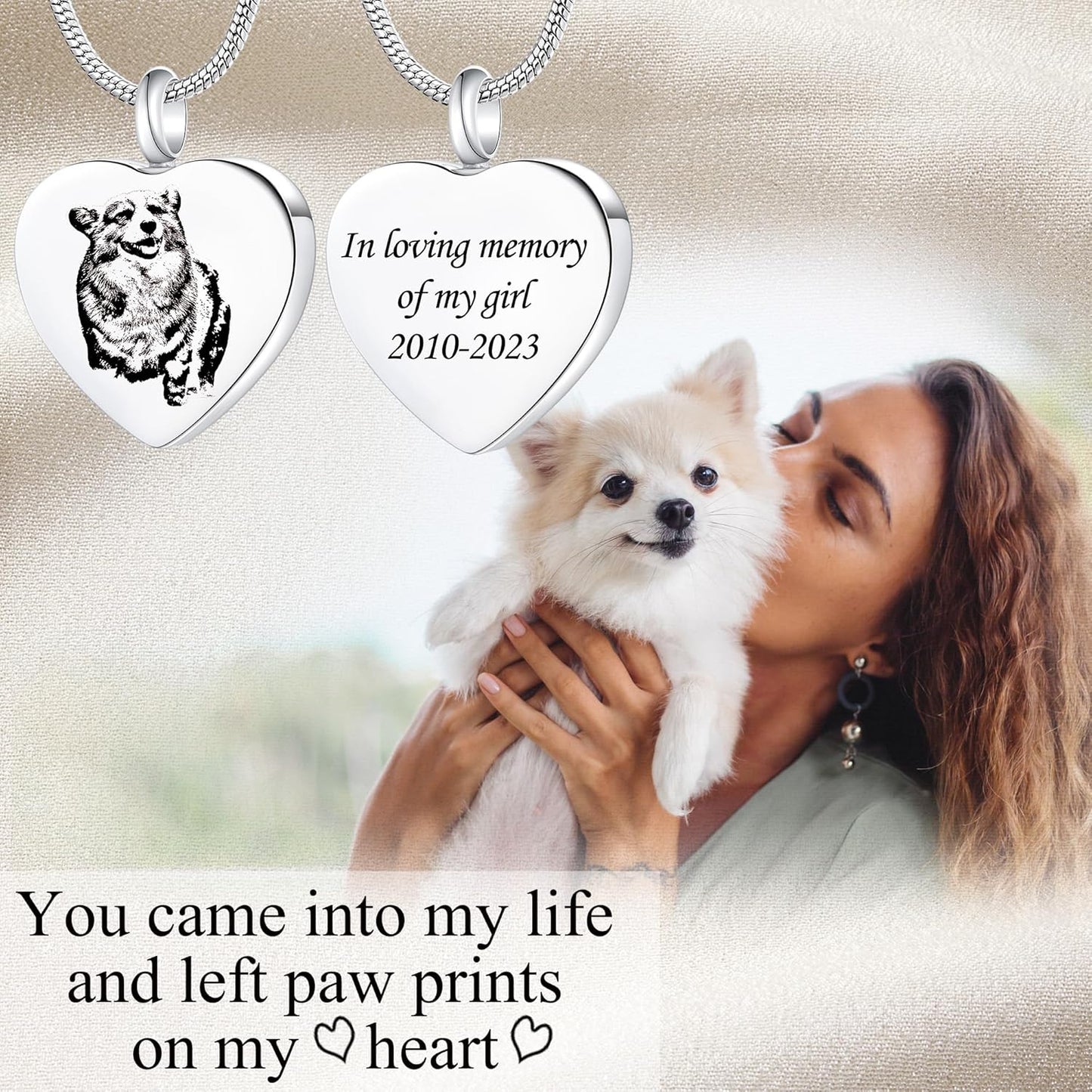Fanery Sue Personalized Pet Ashes Necklace for Dog Cat Custom Photo&Text Pet Loss Sympathy Gift Cremation Jewelry
