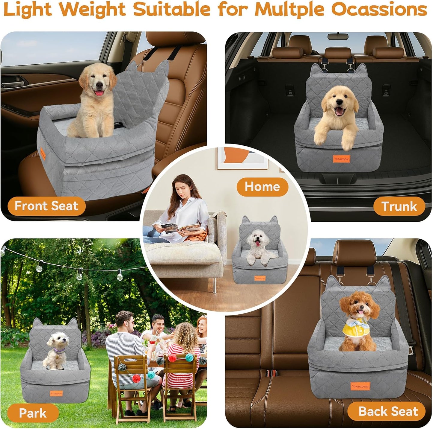 Dog Car Seat for Small/Medium Dogs Up to 35lbs,Elevated Cushion Fits in Front/Back Seat,Travel Safety Per Car Bed with Washable Removable Cover, Storage 2 Pockets Grey