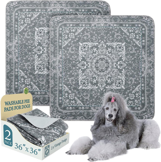 Homimp Washable Pee Pads for Dogs, 2 Pack Reusable Puppy Pads Waterproof, Absorbent and Leakproof Dog Pee Pads, Non Slip Puppy Training Pads, Pet Mat for Floor, Crate, Couch, Whelping,Grey, 36"x36"