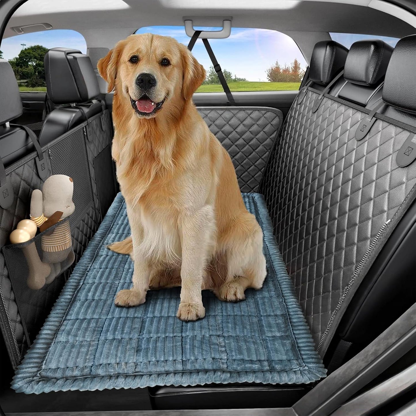 Dog Car Seat Cover for Back Seat, Big Dog Bed for Car, Suitable for Back Seat Extender for Dogs，Backseat Pet Bed Mat，Non-Slip Travel Pet Mat (Striped Light Gray, 24.8"x54")