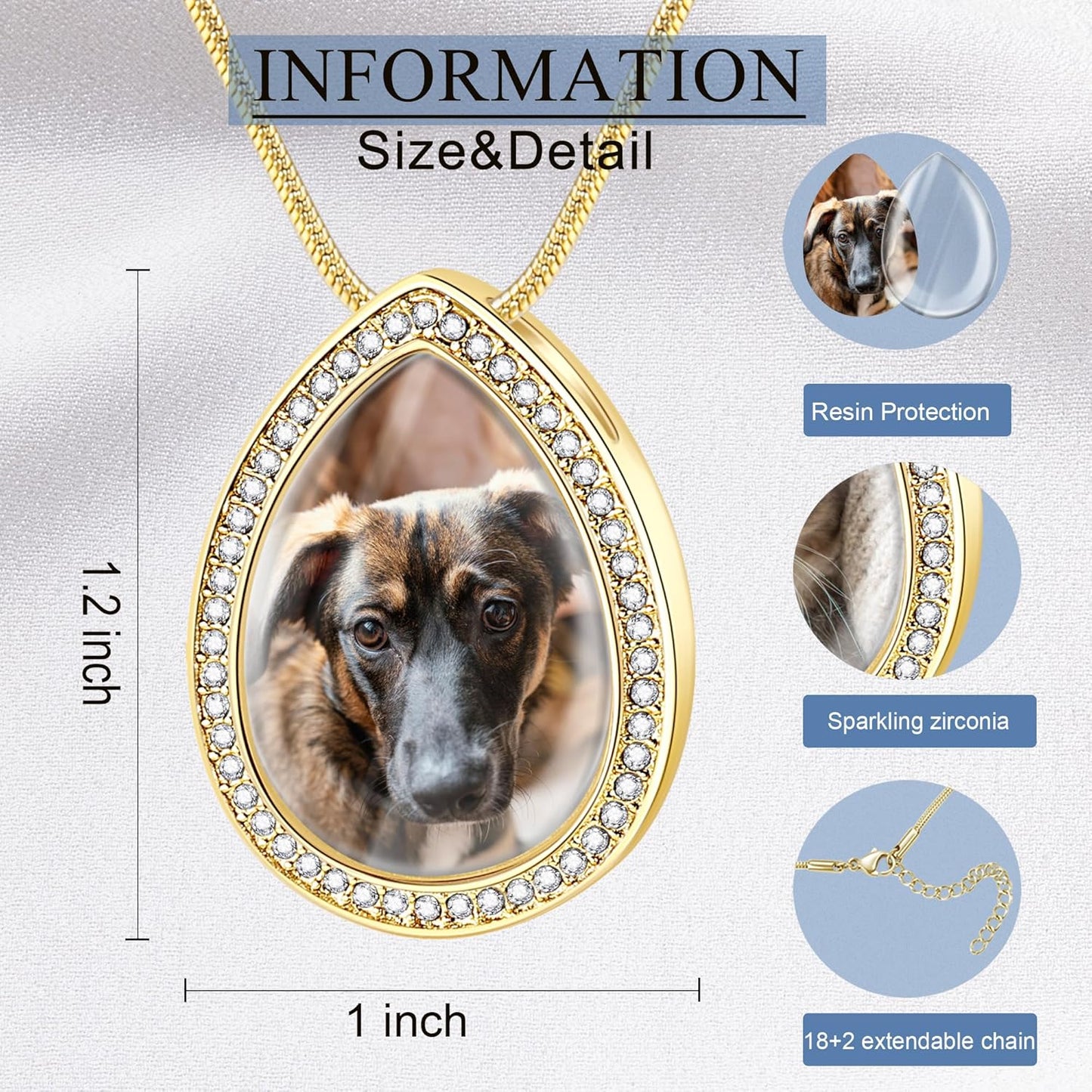 Fanery Sue Personalized Pet Ashes Necklace for Dog Cat Custom Photo&Text Pet Loss Sympathy Gift Cremation Jewelry