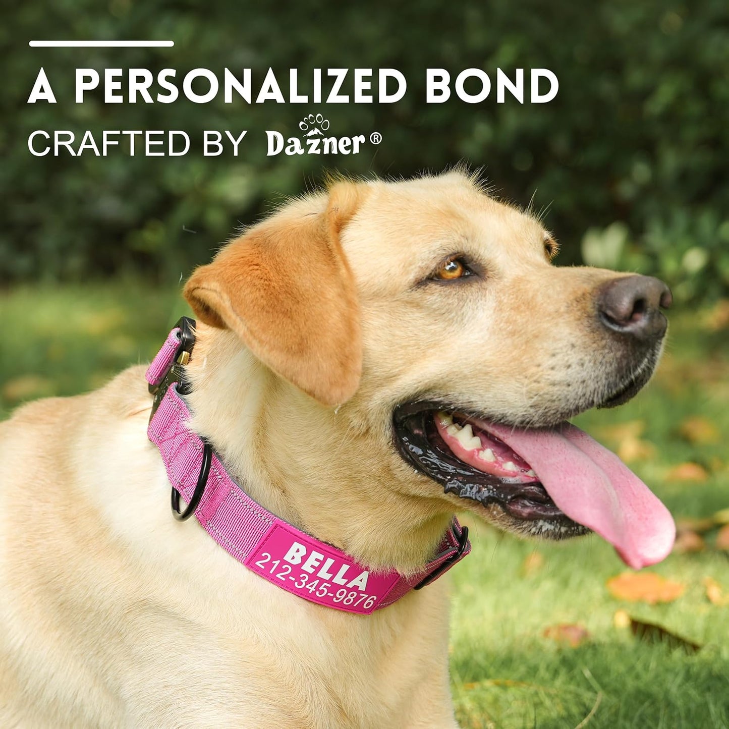 Personalized Tactical Dog Collar with Soft Padding & Reflective Strips for Large Dogs, Heavy Duty Nylon with Metal Buckle, Custom Name, Durable, Available in Pink, Blue, Black, Green