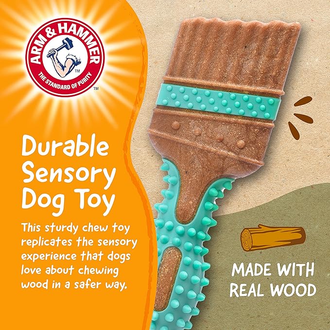 Arm & Hammer for Pets Chew Tools Collection: Wood Blend Paintbrush Chew Toy for Dogs | Compressed Wood Dog Chew Toys with Baking Soda, Safer & Durable Alternative to Chewing Sticks 7.5 Inch