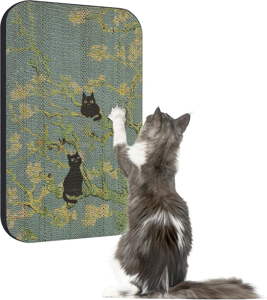 Art Cat Scratcher, Wall-Mountable Cat Scratching Board, Cat Wall Scratcher 16.7x11x1 Inch Cat Scratch Pad and Cat Scratchers for Indoor Cats Toy Furniture Protector（Almond Blossom）