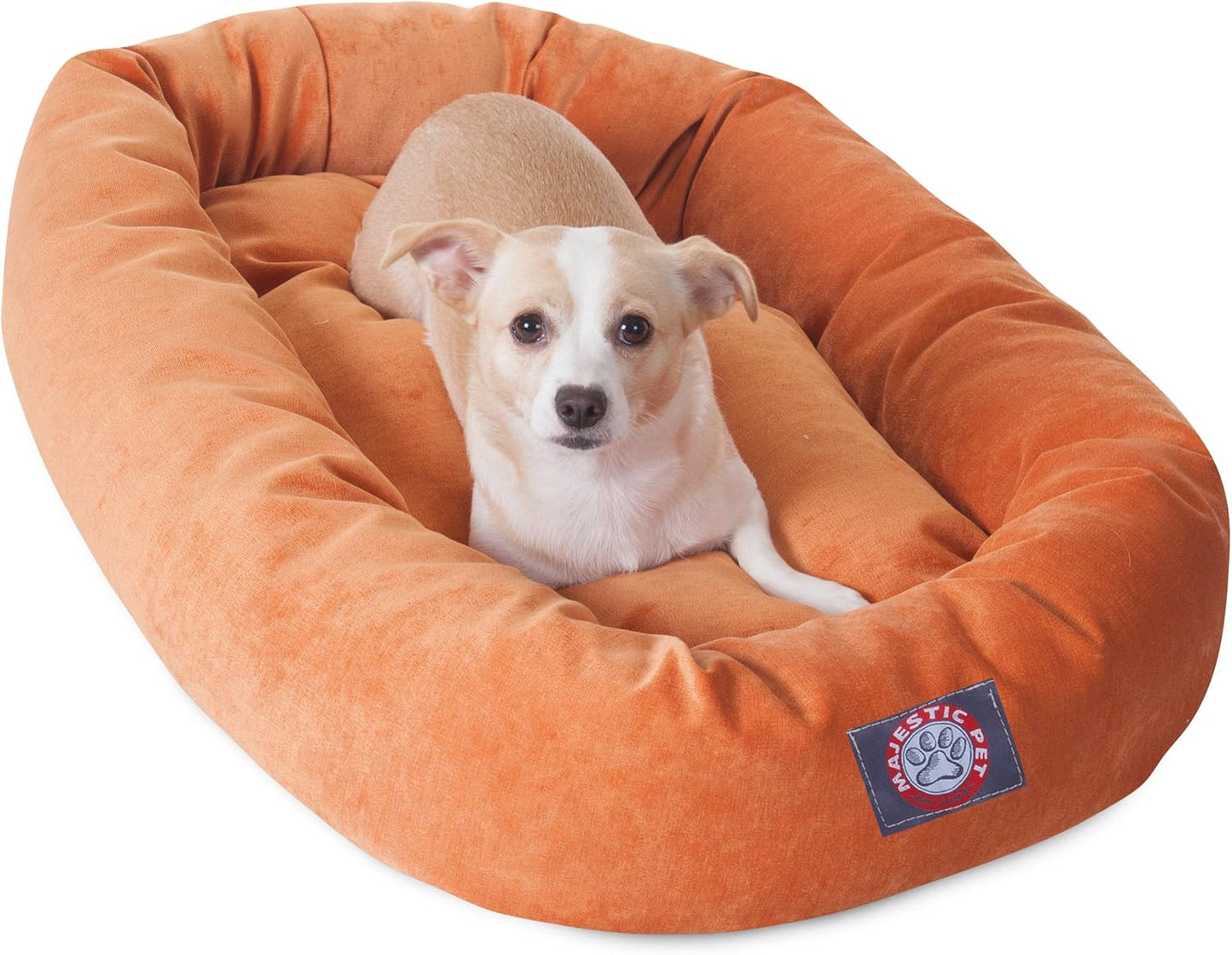 Majestic Pet 32 Inch Micro Velvet Calming Dog Bed Washable 32x23x7 (inch) – Cozy Soft Round Donut Dog Bed with Spine for Head Support - Pet Bed Medium – Orange