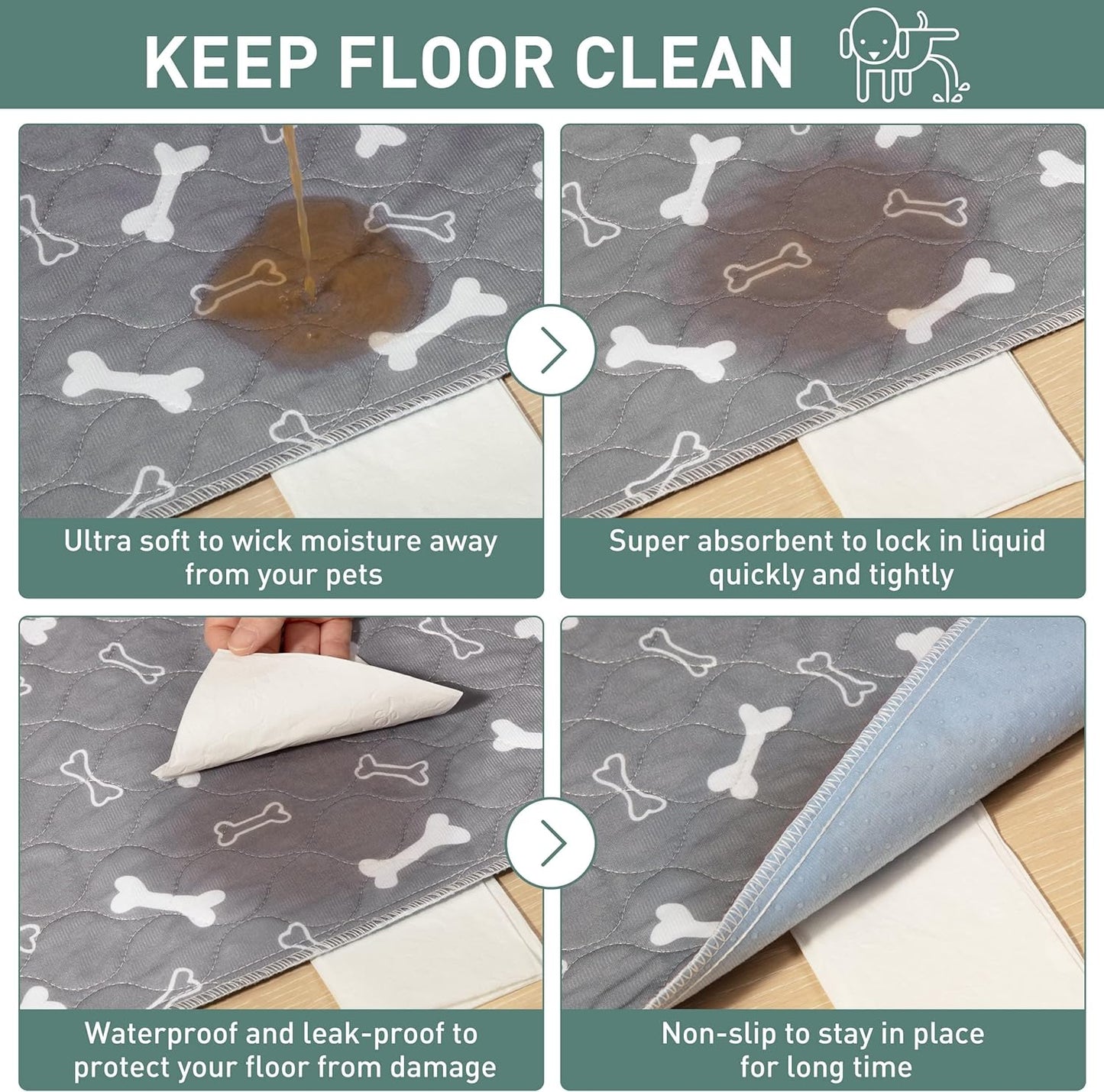 Eterish Reusable Washable Pee Pads for Dogs Large/Extra Large 31'' x 36'' 4 Pack, Absorbent Pet Puppy Dog Training Pads Non-Slip, Waterproof Whelping Potty Pads for Dogs Leak-Proof