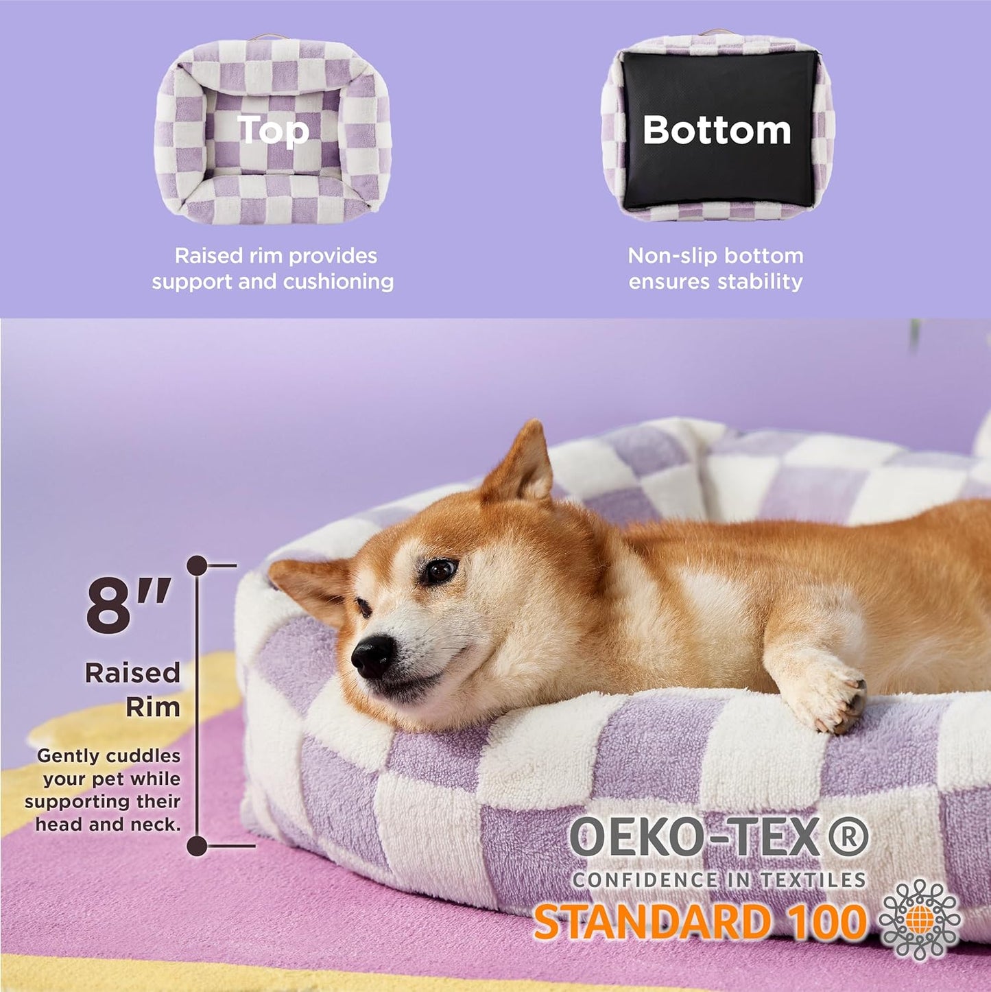 Lesure Cute Dog Bed for Large Dogs - Washable Pet Beds,Cozy Rectangle Orthopedic Sofa with Jacquard Shaggy Plush & Anti Slip Bottom,36x27x8inches