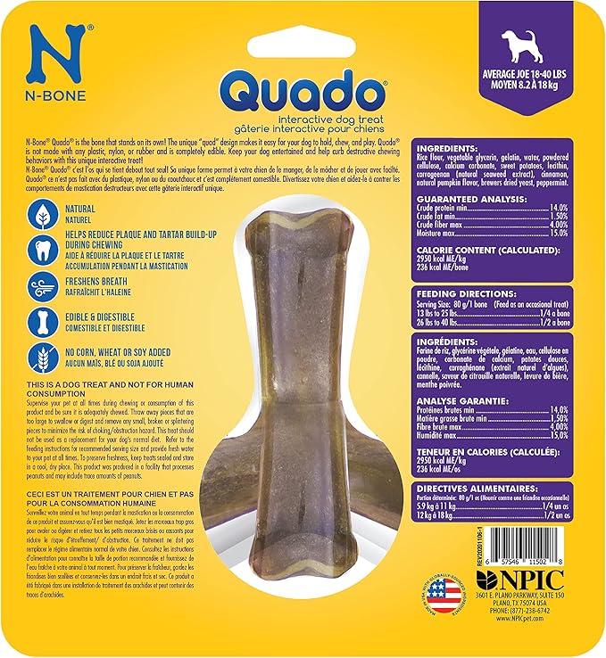 N-Bone Quado Interactive Chew, Pumpkin Flavor, Average Joe, 2.8oz