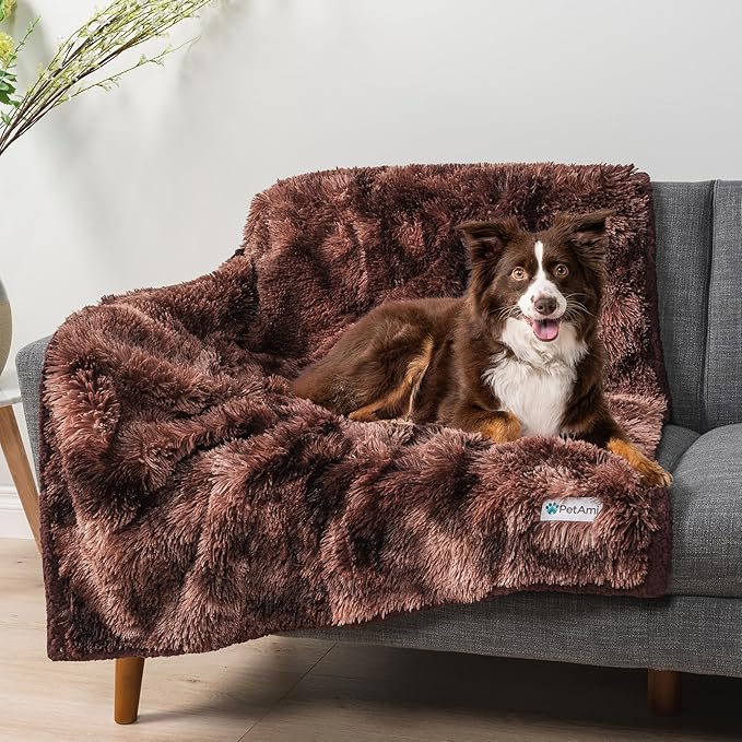 PetAmi Waterproof Dog Blanket for Large Dog, Calming Pet Blanket Bed Couch Cover Protector, Washable Sherpa Faux Fur Throw for Sofa Furniture Protection, Soft Fluffy 60x80 Tie-Dye Brown