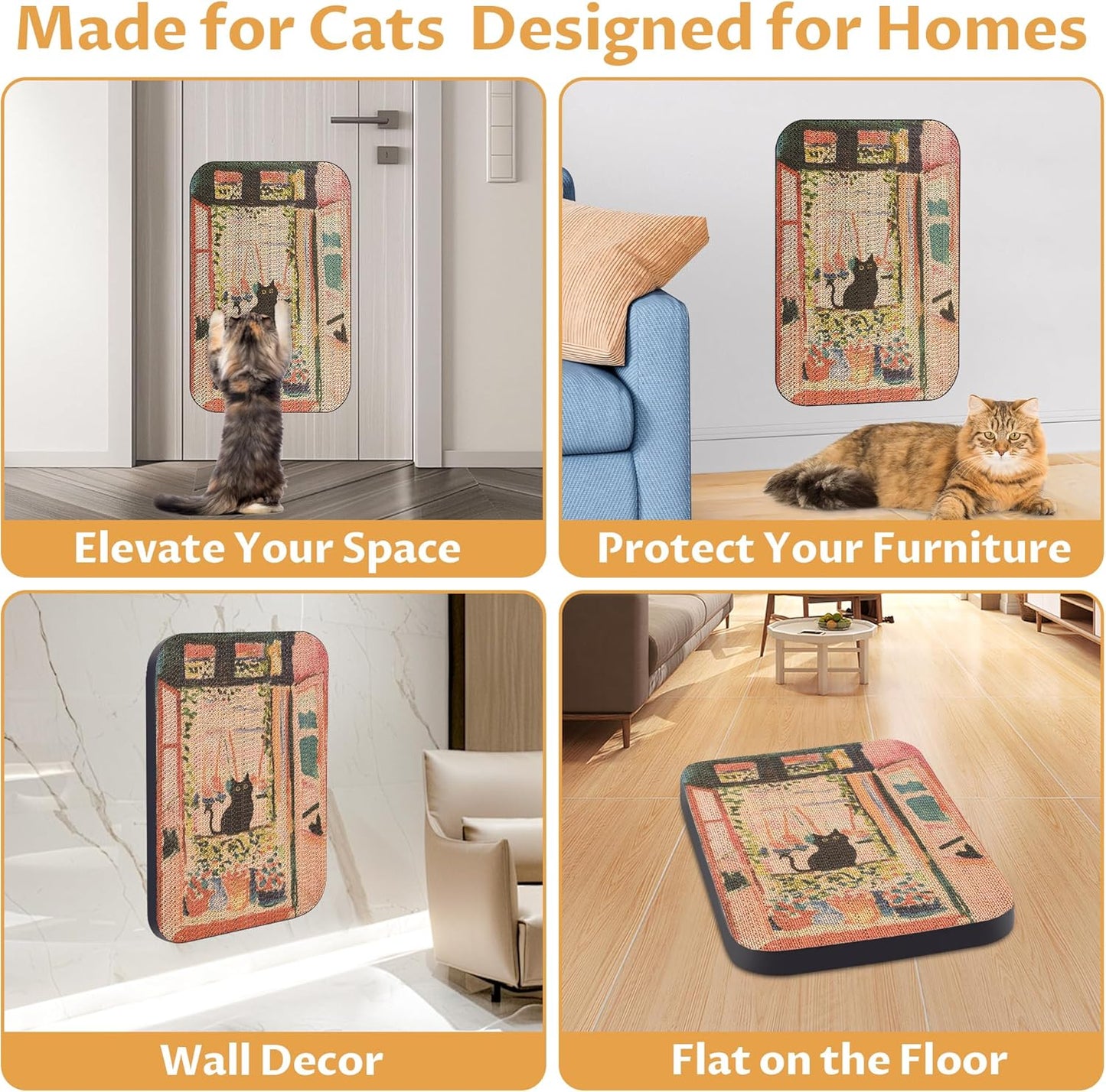 Art Cat Scratcher, Wall-Mountable Cat Scratching Board, Cat Wall Scratcher 16.7x11x1 Inch Cat Scratch Pad and Cat Scratchers for Indoor Cats Toy Furniture Protector（The Open Window）
