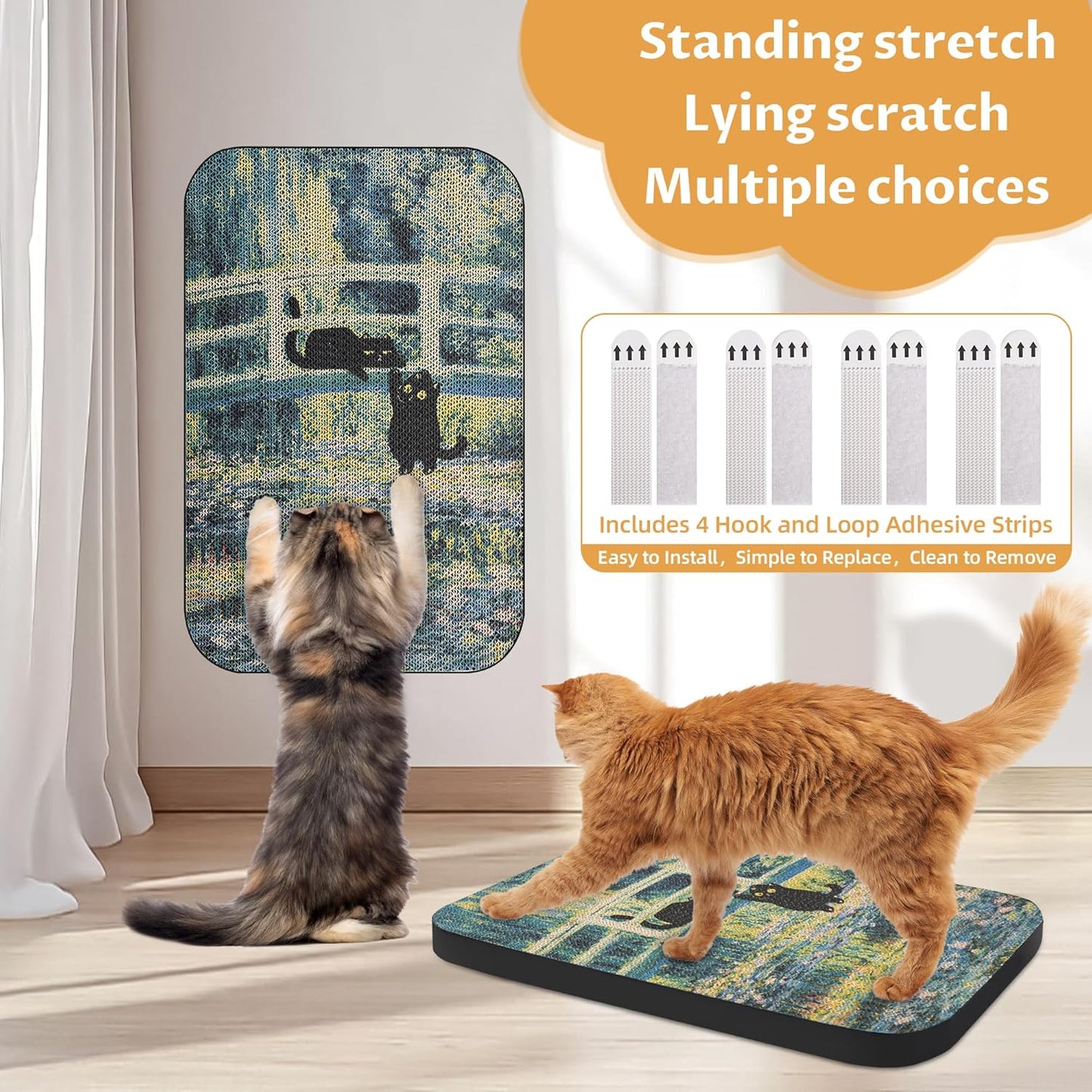 Art Cat Scratcher, Wall-Mountable Cat Scratching Board, Cat Wall Scratcher 16.7x11x1 Inch Cat Scratch Pad and Cat Scratchers for Indoor Cats Toy Furniture Protector（Lily Pond Bridge）