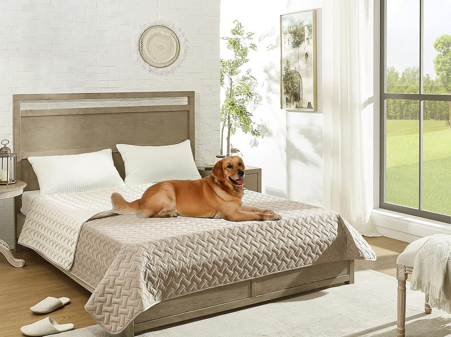 gogobunny 100% Double Sided Waterproof Dog Blanket Soft Pet Bed Cover Reversible Protect Furniture Couch Sofa Car for Puppy Cat Kids (Dark Beige/Light Beige, 68x82 Inch (Pack of 1))