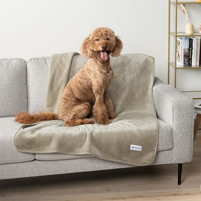 PetAmi Waterproof Dog Blanket for Extra Large Dogs, Pee Proof for Bed Couch, Reversible, Soft Dog Crate Cover Washable, Queen 90x90 Taupe