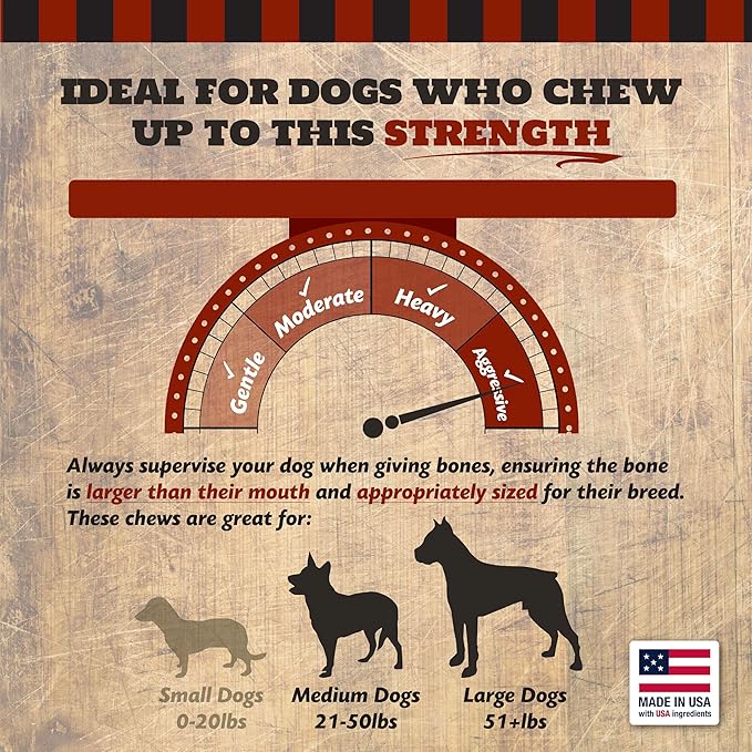 Beef Shank Dog Bonesfor Aggressive Chewers, Large Breed Dog Treat, Natural, Tough, Chew Toy, Made in The USA, 3 Count