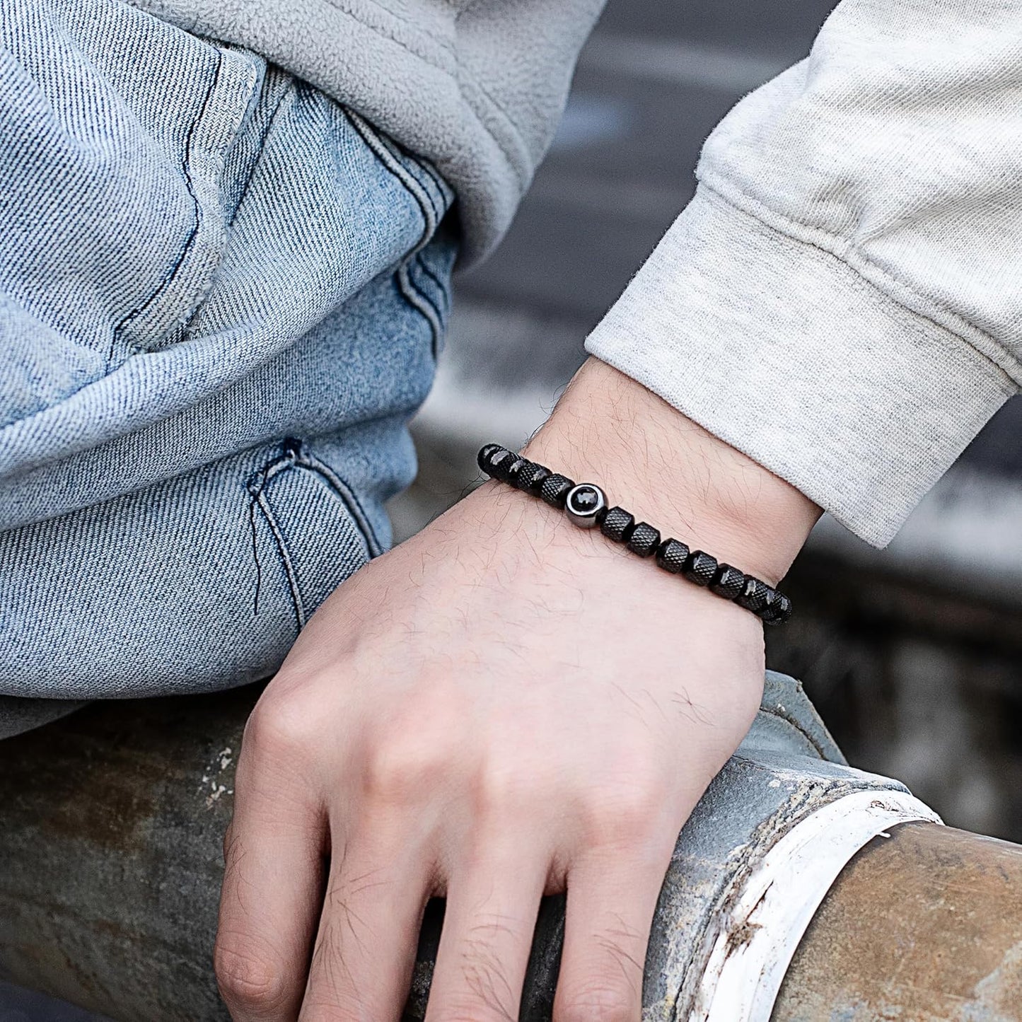 EMIRISTIC Custom Photo Bracelet - Personalized Picture Natural Stone Cuban Chain Bracelet - Any Special Day Gifts