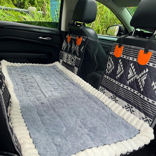 Dog Car Seat Cover for Back Seat, Big Dog Bed for Car, Suitable for Back Seat Extender for Dogs，Backseat Pet Bed Mat，Non-Slip Travel Pet Mat (White Light Gray, 24.8"x54")
