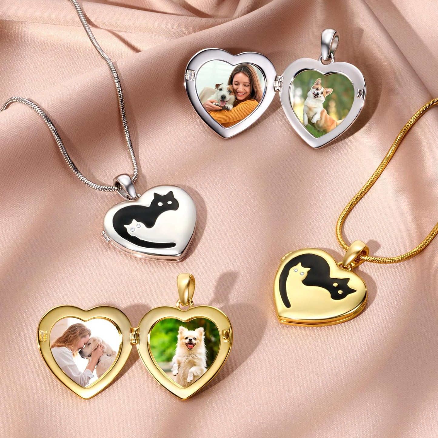 Fanery Sue Personalized Customized Pet Locket Necklace, Heart Lockets Picture Necklaces Dog Memorial Gifts Cat Sympathy for Women Men