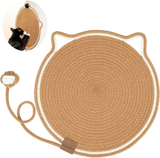 Cat Scratcher Mat, Natural Cotton Rope Cat Scratch Pad, 15.7'' Round Horizontal Floor Cat Scratching Pads for Indoor Cats, Cat Furniture Protector for Wall, Couch, Carpets, Sofas