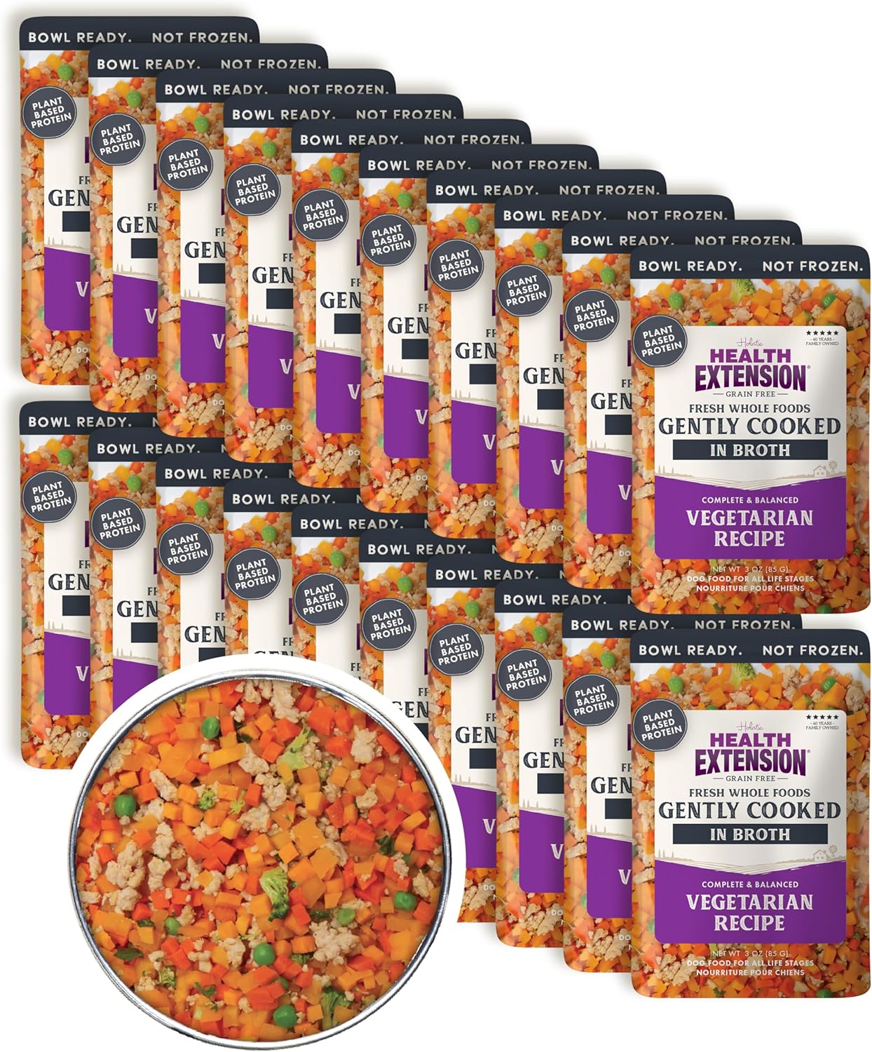 Health Extension Gently Cooked Grain-Free Vegetarian Formula Dog Food, Human-Grade & Shelf-Stable with Superfoods, Supports Digestion, Immunity, Skin & Coat, 3 oz Pouch (Pack of 20)