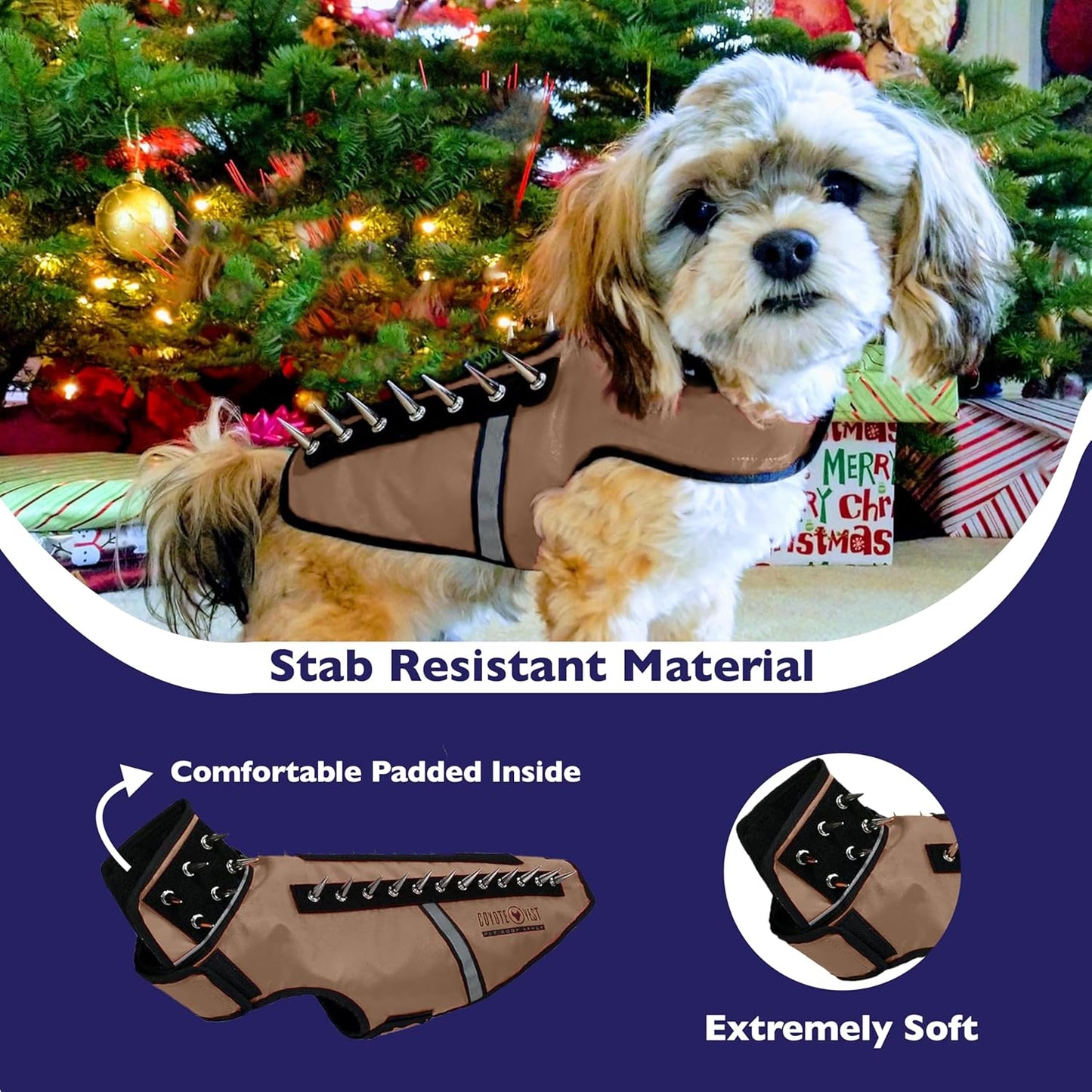CoyoteVest SpikeVest Dog Harness Vest for Small Dogs, Reflective Dog Vest with Spikes to Shield Your pet from Coyotes, Raptor and Animal Attacks, Anti Hawk Vest, Made in USA (XXS-Texas Tan)