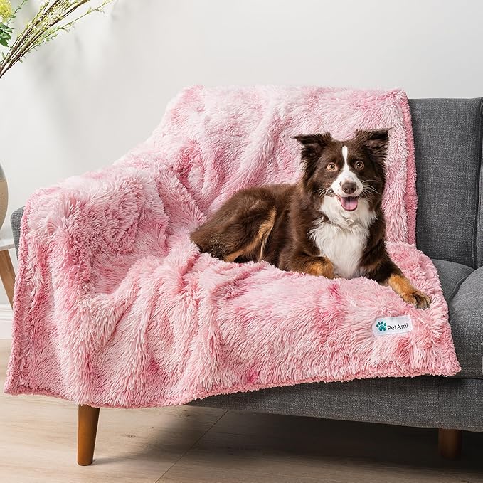 PetAmi Waterproof Dog Blanket for Medium Large Dogs, Calming Fleece Cat Blanket, Couch Protector Washable Sherpa Faux Fur Pet Throw for Puppy, Soft Reversible Leakproof 40x60 Tie-Dye Pink