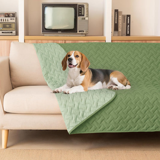 gogobunny 100% Double Sided Waterproof Dog Blanket Soft Pet Bed Cover Reversible Protect Furniture Couch Sofa Car for Puppy Cat Kids (Dark Green/Light Green, 82x82 Inch (Pack of 1))