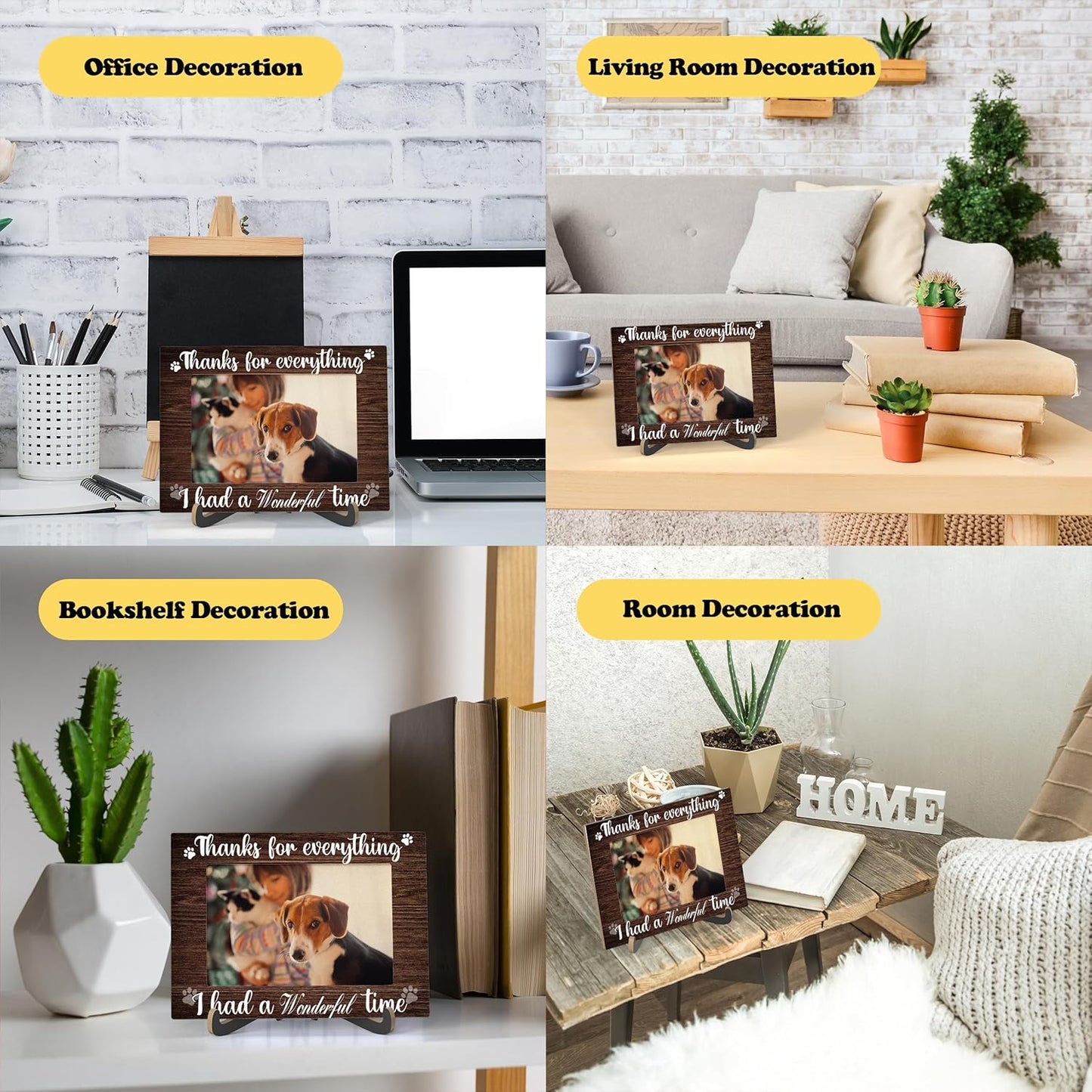 Pet Dog Cat Memorial Photo Frame - Thanks For Everything I Had A Wonderful Time Wooden Tabletop Picture Frame With Stand - Pet Memory Frame Sympathy Gift For Dog Cat Owner -62