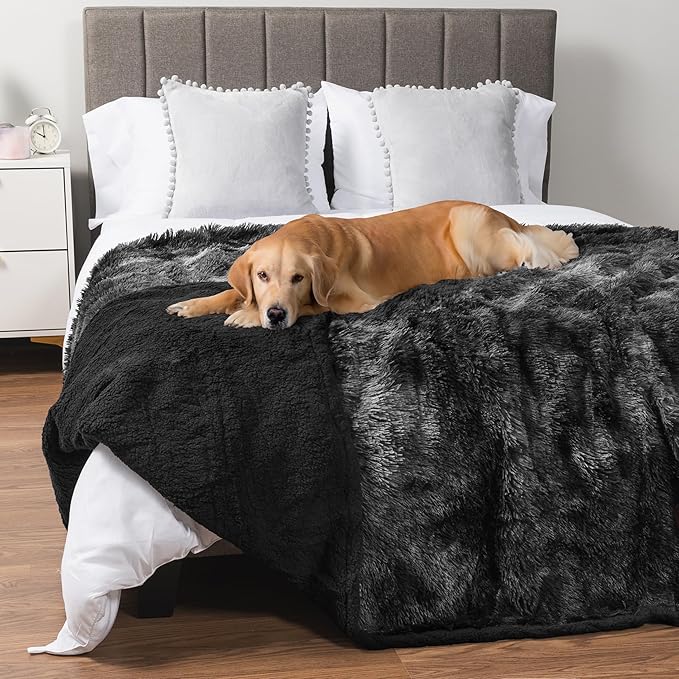PetAmi Waterproof Dog Blanket for Large Dog, Calming Pet Blanket Bed Couch Cover Protector, Washable Sherpa Faux Fur Throw for Sofa Furniture Protection, Soft Fluffy 60x80 Tie-Dye Black