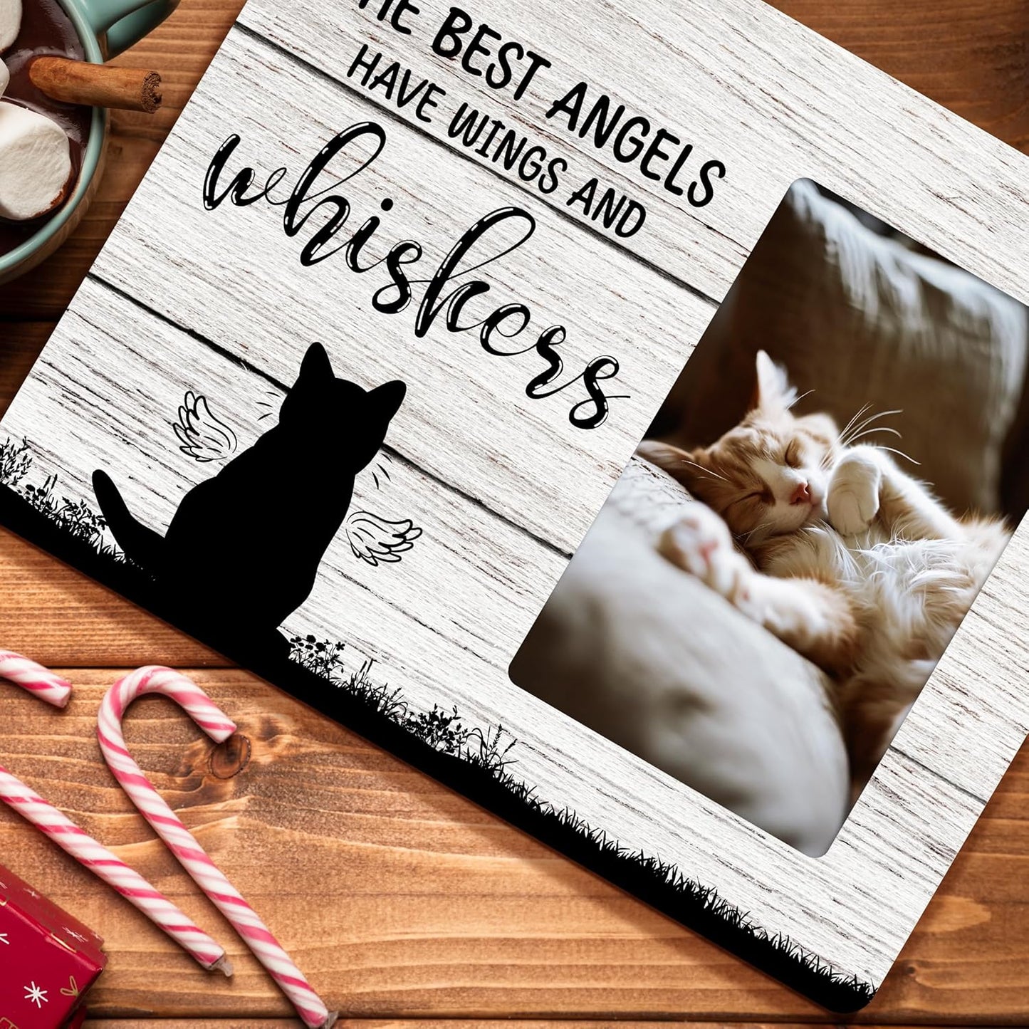 Cat Memorial Gifts for Loss of Cat, Pet Sympathy Gift Wooden Picture Frames, 4x6 inch Photo