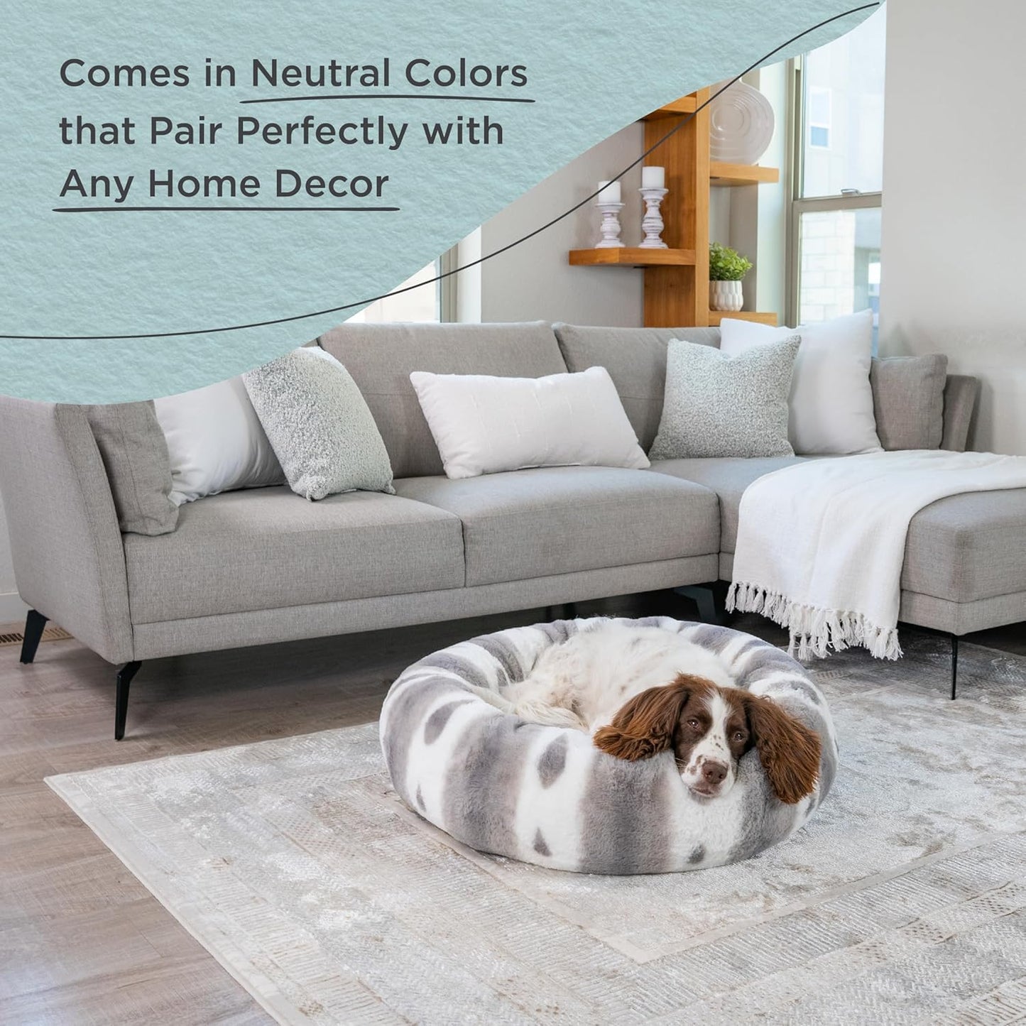 Best Friends by Sheri Patterned Lux Faux Fur Calming Donut Dog Bed, Gray, Medium, 30x30