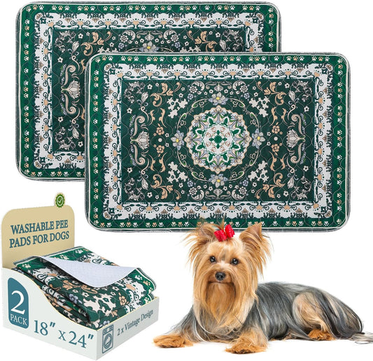 Homimp Washable Pee Pads for Dogs, 2 Pack Reusable Puppy Pads Waterproof, Absorbent and Leakproof Dog Pee Pads, Non Slip Puppy Training Pads, Pet Mat for Floor, Crate, Couch, Whelping,Green, 18"x24"