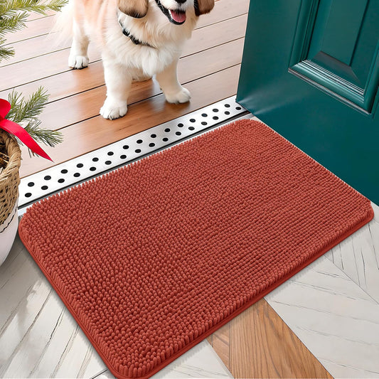 OLANLY Dog Door Mat for Muddy Paws 24x16, Absorbs Moisture and Dirt, Absorbent Non-Slip Washable Doormat, Quick Dry Chenille Mud Mat for Dogs, Entry Indoor Entryway Carpet for Inside Floor, Maple Red