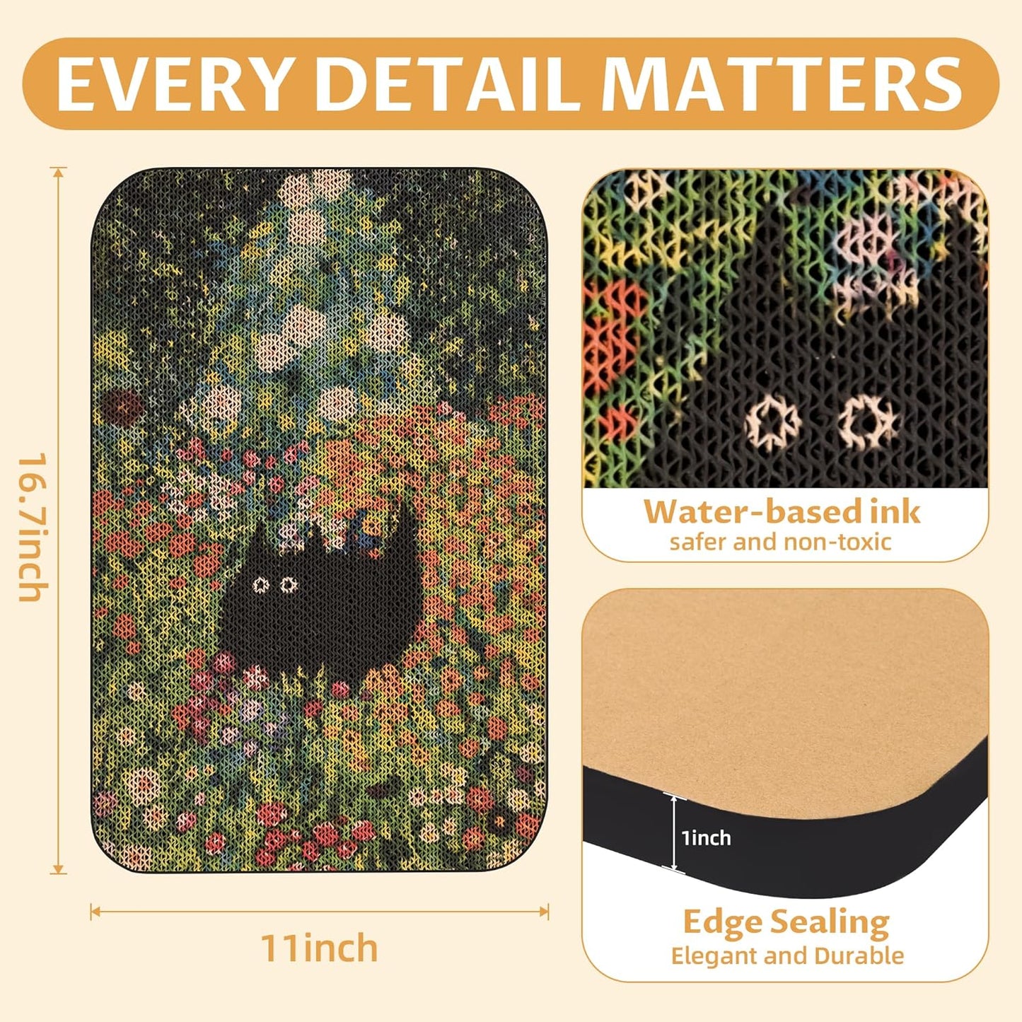 Art Cat Scratcher, Wall-Mountable Cat Scratching Board, Cat Wall Scratcher 16.7x11x1 Inch Cat Scratch Pad and Cat Scratchers for Indoor Cats Toy Furniture Protector（Flower Garden）