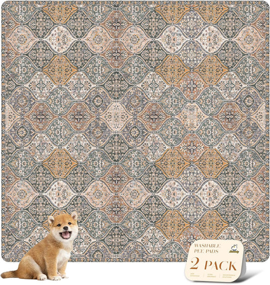 nunubaby 2PACK Washable Pee Pads for Dogs, Stylish, Non-Slip and Leak-Proof Pee Pads. Reusable Potty Pads for Dogs for Crates and Floors.(Brown/Multi, 72" x72")