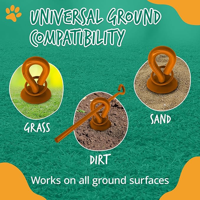 Heavy Duty Tie-Out Stake: Surface-Lock Technology for Pulling and Bending Prevention, 360-Degree Swivel Ring, Weather-Resistant Coating for Maximum Durability and Tangle-Free Design