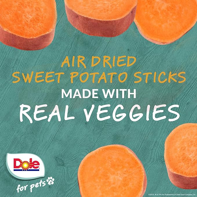 Dole for Pets Air Dried Sweet Potato Dog Treats, 6oz |Made with Real Sweet Potato, Single Ingredient, Limited Ingredient Dog Treats, No Wheat, Corn, Soy, Artificial Flavors, Colors, or Preservatives