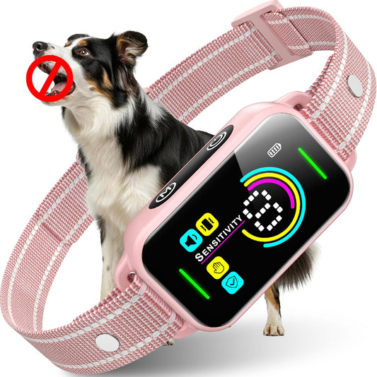DINJOO Dog Bark Collar for Large/Medium/Small Dogs | Rechargeable Smart AI Anti-Barking Training Collar with 8 Adjustable Sensitivity, Beep & Vibration Modes | Solves Excessive Barking - Rose Pink