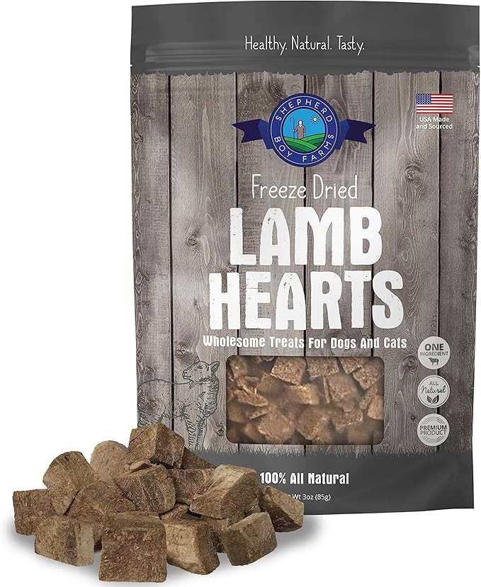 Freeze Dried Dog and Cat Treats, Lamb Heart, All Natural Single Ingredient Freeze-Dried Dog Treat & Snacks, Made in USA, High Protein, Essential Nutrition of Raw Food, 3oz
