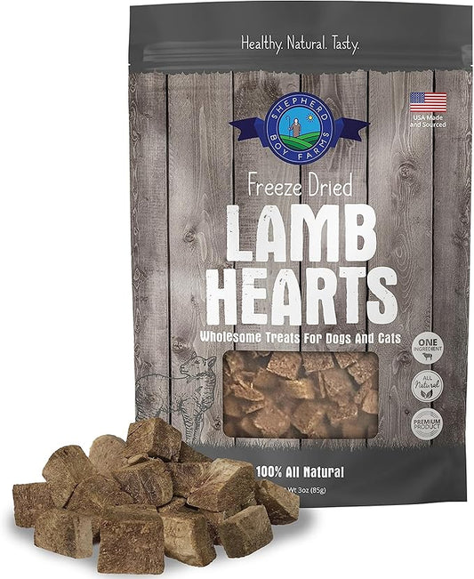 Freeze Dried Dog and Cat Treats, Lamb Heart, All Natural Single Ingredient Freeze-Dried Dog Treat & Snacks, Made in USA, High Protein, Essential Nutrition of Raw Food, 3oz