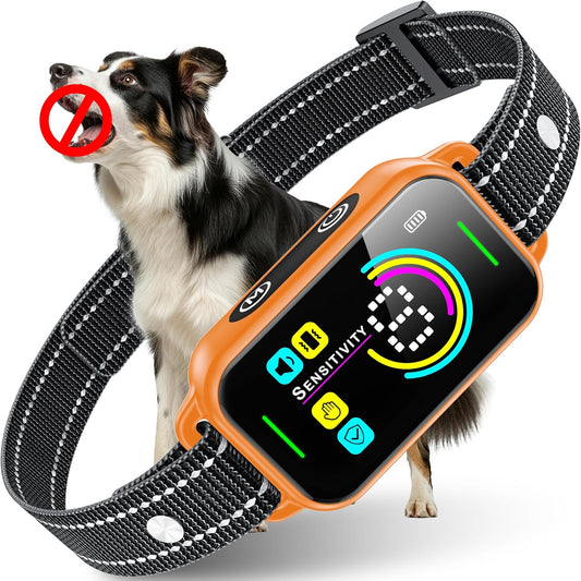 DINJOO Dog Bark Collar for Large/Medium/Small Dogs | Rechargeable Smart AI Anti-Barking Training Collar with 8 Adjustable Sensitivity, Beep & Vibration Modes | Solves Excessive Barking - Coral Orange