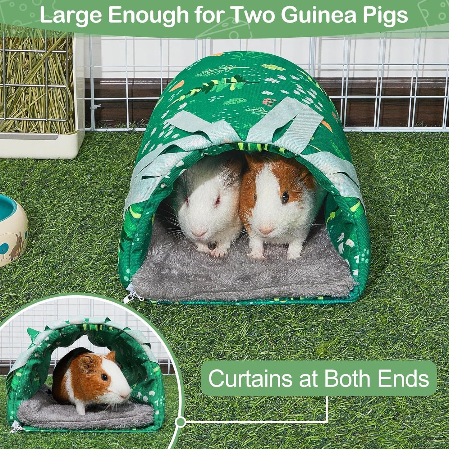 Guinea Pig Hideout Washable Guinea Pigs Tunnel with Curtains Hamster Hideout Cozy Guinea Piggy House Fit for Guinea Pig Cages Soft Guinea Pigs Accessories for Small Animals Hamster/Chinchilla/Bunny