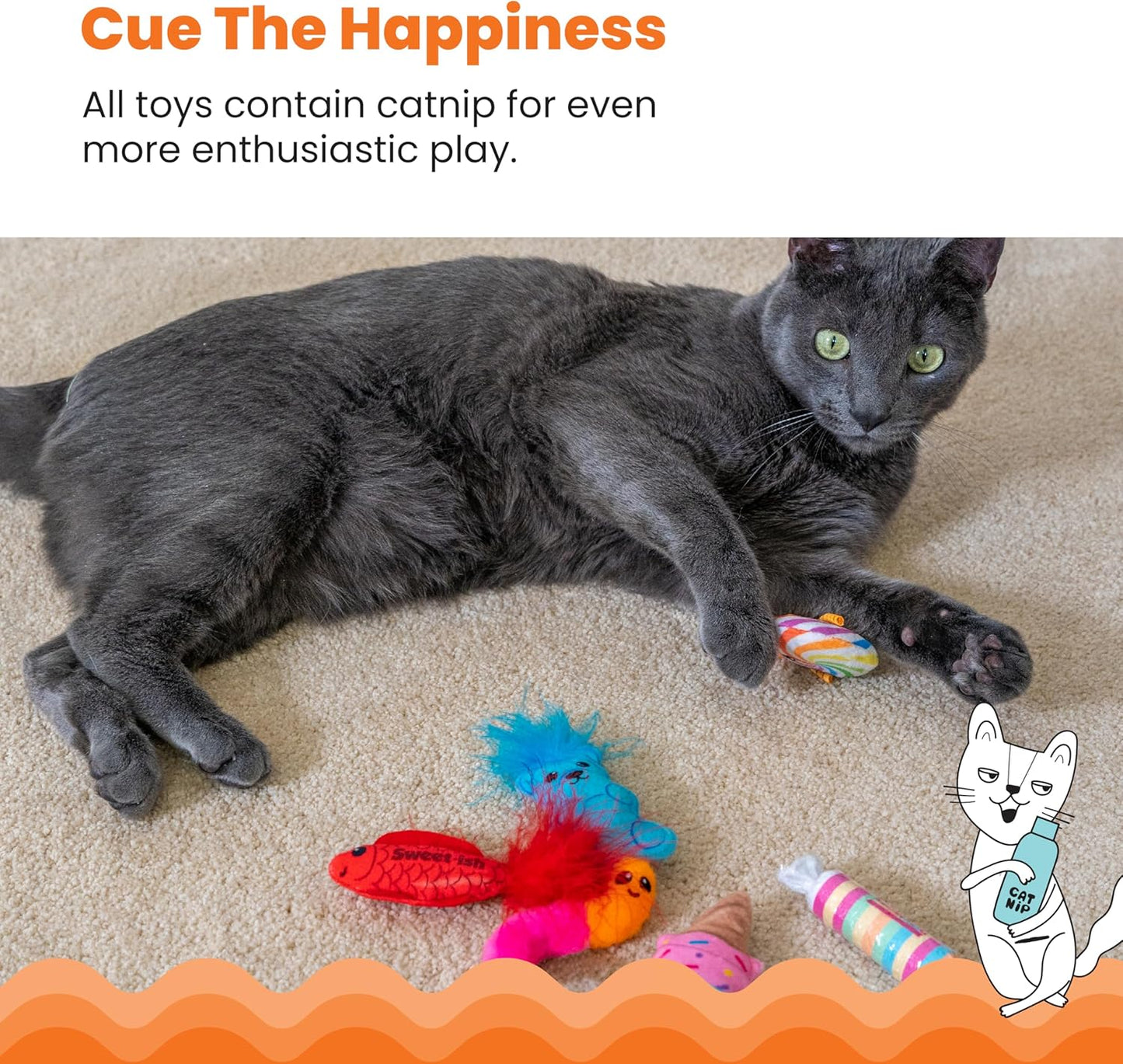 Catstages Kitty Sweet Treats, 6-Pack Catnip Plush Toys with Crinkle & Feathers, Multicolored