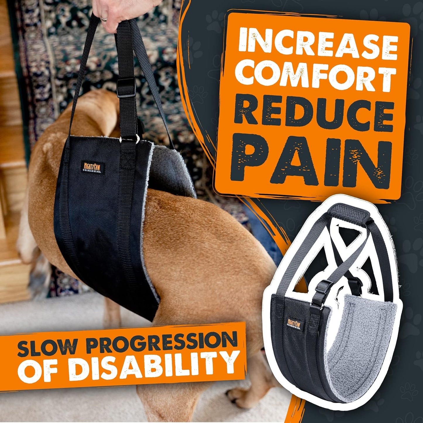 Mighty Paw Dog Lift Harness - 60-100 lbs Dog Hip and Hind Leg Support Sling - Comfortable Assistance for Elderly or Injured Pets with Hip and ACL Brace - Back Support Harness Carrying Sling - Large