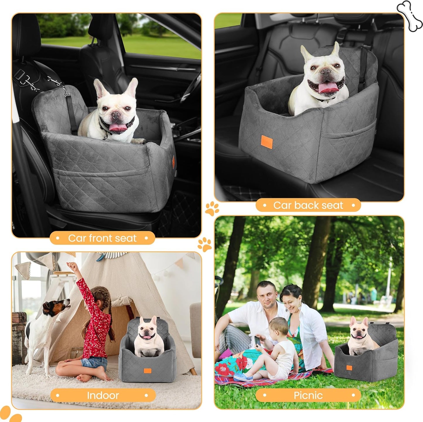 Dog Car Seat for Small Dog with Washable Mat, Memory Foam Booster Seat for Dogs Under 30lb, Elevated Pet Seat with Pockets, Anti-Slip Bed for Car, Perfect for Front & Back Seats with Safety Leash