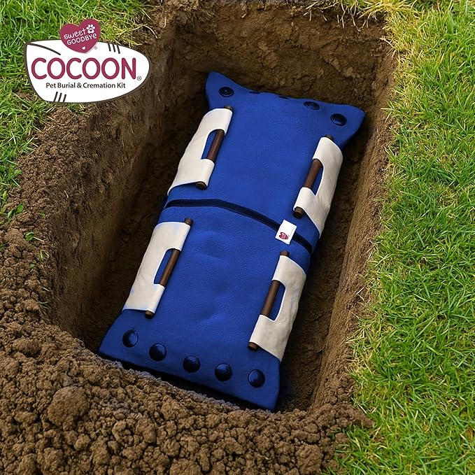 Cocoon® - Eco-Friendly Pet Burial & Cremation Ceremony Kit (Premium Wool) - Casket for Dogs and Cats (Choose Size & Color) (Large, Indigo)
