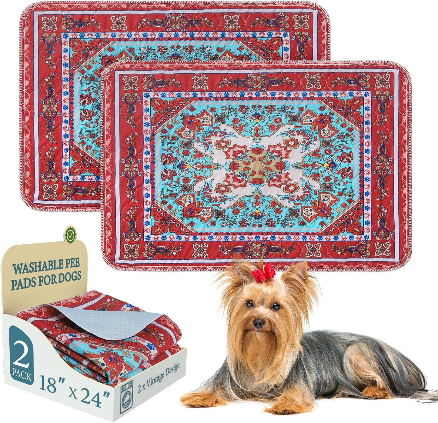 Homimp Washable Pee Pads for Dogs, 2 Pack Reusable Puppy Pads Waterproof, Absorbent and Leakproof Dog Pee Pads, Non Slip Puppy Training Pads, Pet Mat for Floor, Crate, Couch, Whelping,Brown, 18"x24"