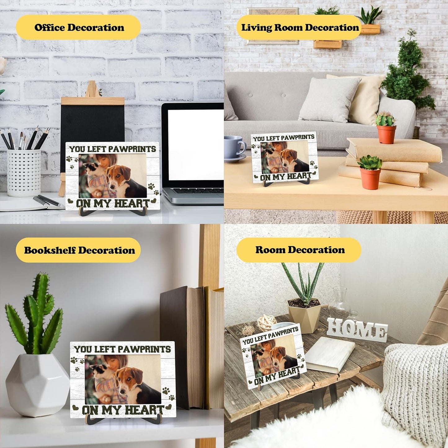 Pet Dog Cat Memorial Photo Frame - You Left Pawprints On My Heart Wooden Tabletop Picture Frame With Stand - Memorial Gifts For Loss Of Dog Cat - Pet Frame Sympathy Gift For Dog Cat Owner -59