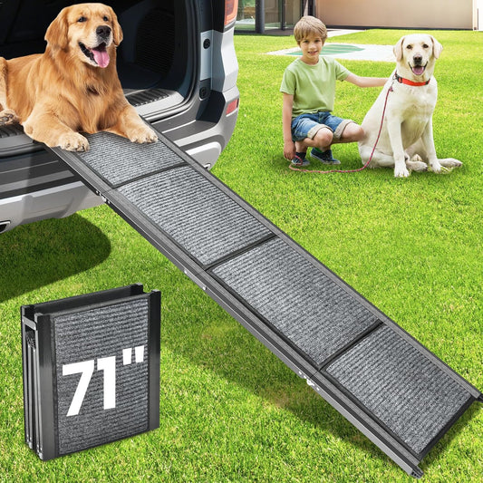 Dog Ramp for Car, 71''x 17.3'' Extra Long Dog Ramp for Truck with Non-Slip Rug Surface, Portable and Folding Dog Car Ramp for SUV & Car, Outdoor Pet Ramp for Large Dogs Up to 250 LBS